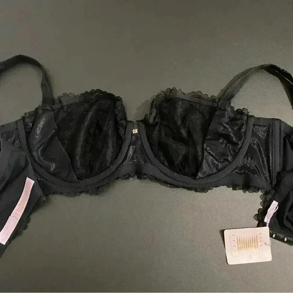 New Savage x Fenty Lace Balconette Bra Unlined Underwire Black Onyx Plus Size - Picture 10 of 15